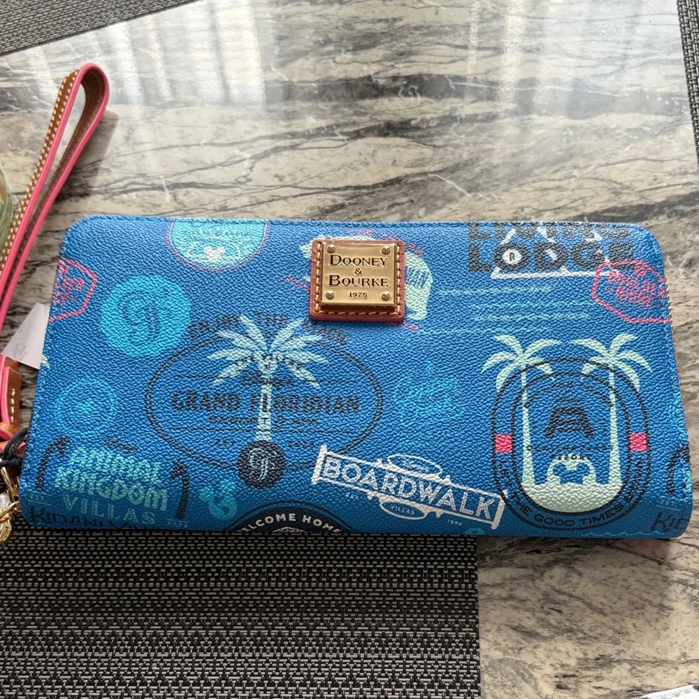 Dooney & Bourke Blue Boardwalk Palm Print Zip Wallet